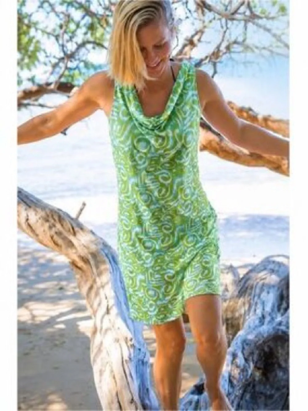 Title Nine Breeze Cowl Neck Tank Dress Womens M Green Activewear Travel Tennis - Picture 2 of 6
